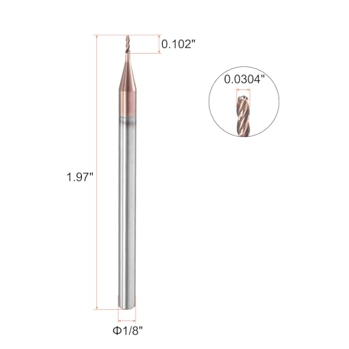 Image of HARFINGTON Ball Nose End Mill 4 Flute 0.0304 inch Diameter 1 /8 inch Shank Tungsten Carbide Uncoated Spiral CNC Router Bits 0.102 inch Cutting Length Single End Ball for Carving Engraving Grinding