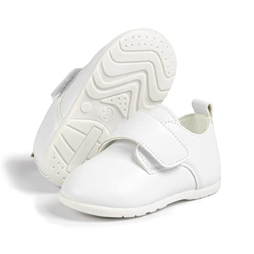 Sonsage Infant Baby Boys Girls Oxford Shoes Newborn White Pu Leather Loafers Flats Non-Slip Unisex Classic Moccasins Rubber Soft Sole Toddler Walking School Uniform Wedding Dress Shoe 18-24 Months cover