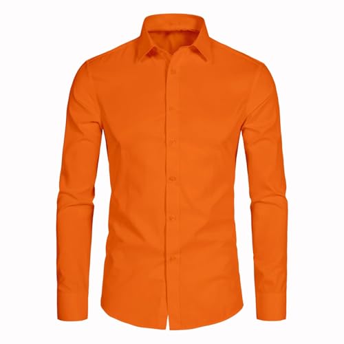 La Mejor Lista de Ropa Naranja - los preferidos. 48 BEILU - Camisas de vestir elásticas para hombre, de manga larga con botones, Naranja, M