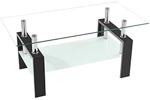 Mecor Rectangle Glass Coffee Table-Sturdy Tempered Glass for Protection