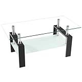 Mecor Rectangle Glass Coffee Table-Modern Side Coffee Table with Lower Shelf Black Wooden Legs-Suit...
