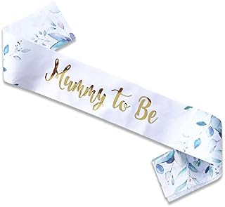 Blue Planet Fancy Dress Mummy to Be Sash Satin for Neutral Unisex Gold Sage Green Botanical Baby Shower Favours Decoration Sashes Gifts for Her