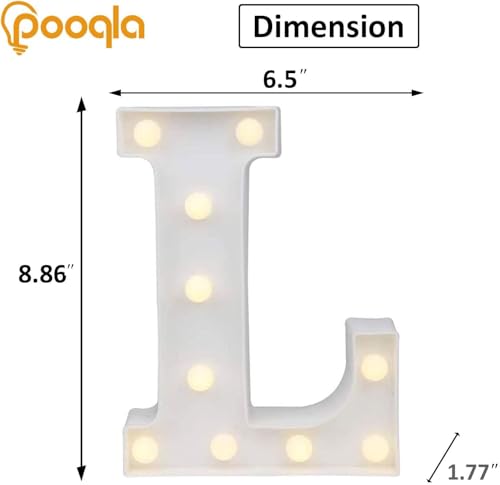 Image of Pooqla LED Light Up Letters, Warm White and Colorful Lighted Marquee Letters with Remote, Lighted Letter for Party Birthday Decorations, Gift for Girls Boys Night Light, Wedding Home Decor, Letter L
