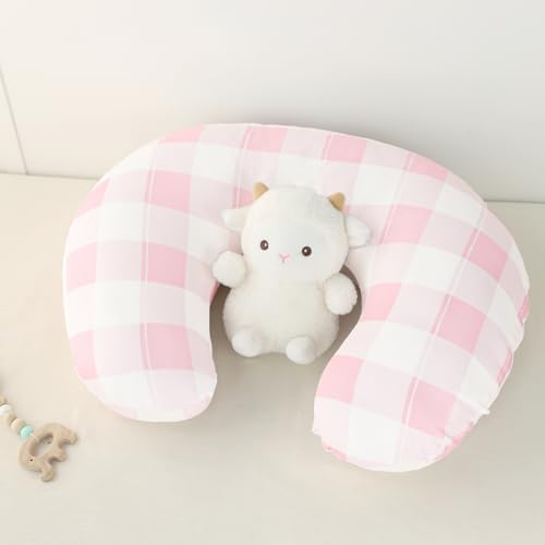 DILIMI Nursing Pillow Cover, Stretchy Removable Case for Breastfeeding Pillows, Ultra Soft Comfortable Slipcover for Baby Girl and Boy, Pink Checkered — 사진 6