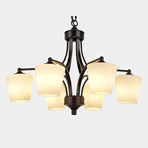 Chandelier rétro E27 plafonnier en fer forgé or et noir à 6 lampes