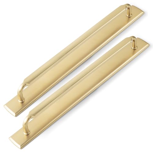 Goo-Ki 2 Pack Cabinet Pulls Champagne Bronze Drawer Pulls with Backplate,12-3/5 Inch Hole Center Cabinet Handles with Spacer Kitchen Zinc Alloy Hardware