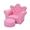 Honey joy kids sofa children princess upholstered couch armrest chair with ottoman pvc leather embedded crystal toddler bedroom furniture for baby girl pink  urban country home decor