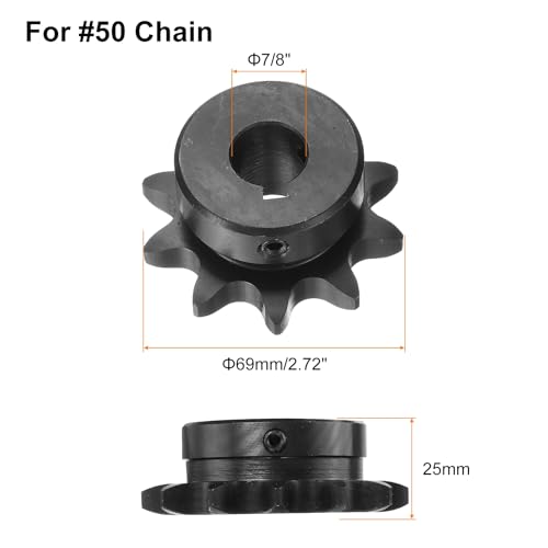 Image of uxcell #50 Chain Roller Sprocket B Type, 7 /8 inch Bore 12 Tooth Single Strand Chain Sprocket, Carbon Steel, Keyway with Set Screws