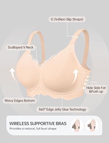 OEAK Women Jelly Bras No Underwire Scalloped Push Up Buttery Soft Tshirt Bra Seamless Full Coverage Convertible Everyday Bra Jacquard Skin,4XL — view 5