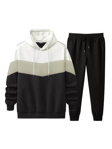 JMIERR Trainingsanzug Herren 2 Teiliges Jogging Anzug Set mit Taschen Farbblock Hoodies mit Hose Männer Baggy Sportanzug Basic Freizeitanzug Schwarz L JMIERR Trainingsanzug Herren 2 Teiliges Jogging Anzug Set mit Taschen Farbblock Hoodies mit Hose Männer Baggy Sportanzug Basic Freizeitanzug Schwarz L