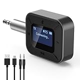 ifofo Bluetooth Transmitter Receiver 2-in-1 Bluetooth Car Adapter with 3.5mm Aux Dual Devices Link Rechargeable Handsfree Calls, Wireless Audio Transmitter for TV Car Headphone Airplane Home Stereo