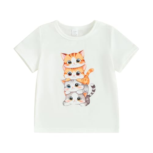 Summer T Shirt Cat Shirts for Girls Funny Graphic Tees for Kids Crewneck Top Size 1 to 8 Years Cute Spring Outfits