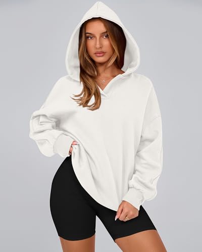 BTFBM Women's Oversized Hoodies Casual Fleece Long Sleeve V Neck Sweatshirts 2025 Trendy Fall Outfits Winter Clothes