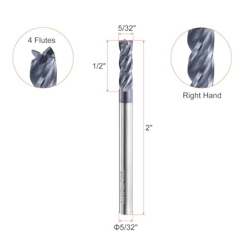 Image of HARFINGTON Carbide Square Nose End Mill Bit 5 /32 inch Cut Dia 4 Flutes TiAlN Coated Milling Cutter for Hardened Steel Metal (5 /32 inch Shank 1 /2 inch Cut Length 2 inch Long 30 Degree Helix)