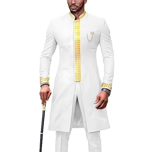 Dashiki Men African Suit Embroidery Jackets and Trousers 2 Piece Set Traditional Attire Wedding Party