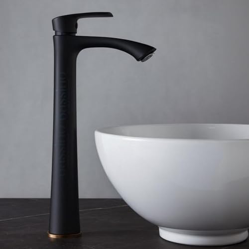Image of BASSINO Brass Table Top Wash Basin Tap /Stylish Extended Tall Body Pillar Cock /Faucet for Smooth Operation /Long Pillar Cock- 12 inch (Black)