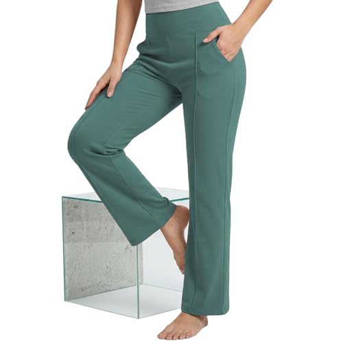 Image of NINQ Women High Waist Flare Pants Lite Regular | Smart Casual Korean Trouser for Office Wear, Gym, Sports, Travel & Daily Styling