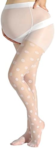 OYOANGLE Women's Maternity Polka Dots Pantyhose Sheer Pregnancy Tights Stockings White One Size