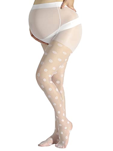 Oyoangle Women's Maternity Polka Dots Pantyhose Sheer Pregnancy Tights Stockings White One Size #TOP3