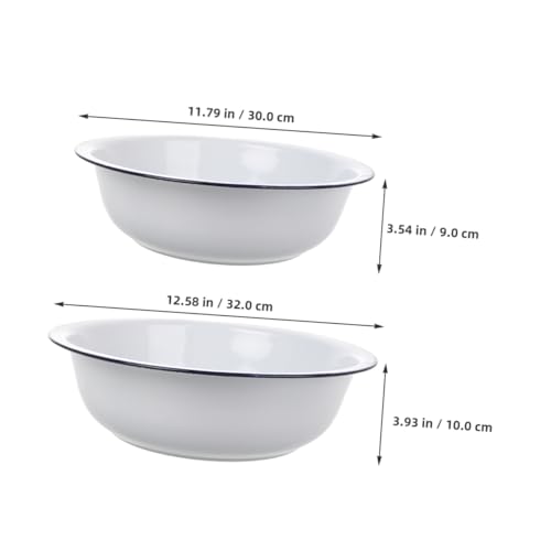 Set de 2 Tazones Grandes de Esmalte Blanco Vintage con Borde Rojo miniatura 2