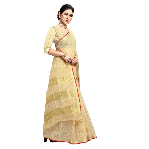 Image of StyleScope Women's Kota Doria Cotton Zari Checks Manipuri Saree With Unstitched Blouse Piece (Malanng)