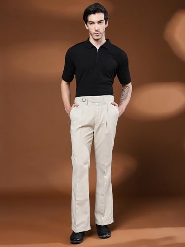 Image of Gurkha Pants for Men | Trouser for Men | Formal Pant | Single Buckle | Bell Bottom Trouser High Waist Pleated Casual Trousers | Flared Bottom Leg Pants for Office Smart Casual Travel Party