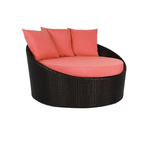 Image of BRISHI Outdoor Patio Round Daybed /Sunbed /Swimming Pool Side /Sun Lounger /Garden /Terrace /Balcony /Wicker and Rattan Daybed (Black /Red)