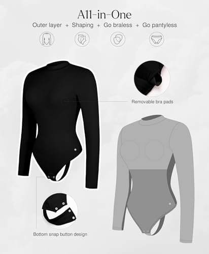 Popilush Long Sleeve Body Suits Womens Turtle Neck Shapewear Bodysuit Seamless Tank Tops Thong Body Suits3