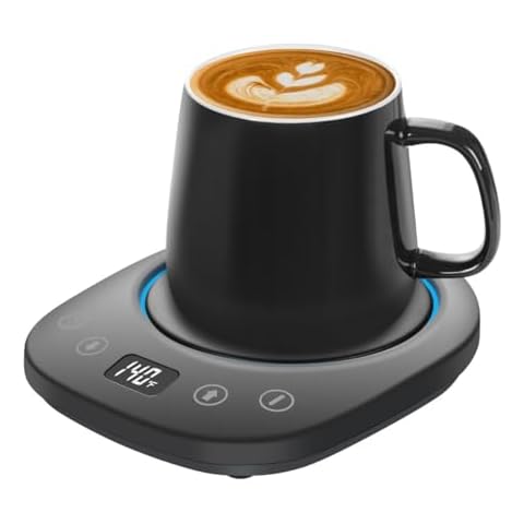 HYRIXDIRECT Coffee Mug Warmer with Mug Spoon Set, 7 Temperature Setting & Auto On/Off Gravity-Induction Coffee Mug with Auto Shut Off, Beverage, Milk, Tea Warmer Cover