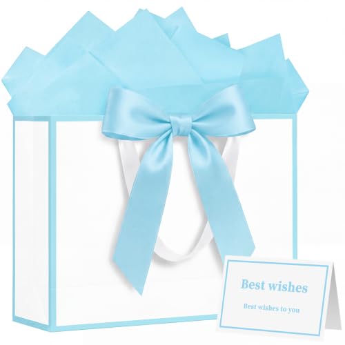 Laidans 13 Inch Large White & Blue Gift Bag for Wedding Birthday Gift Wrap
