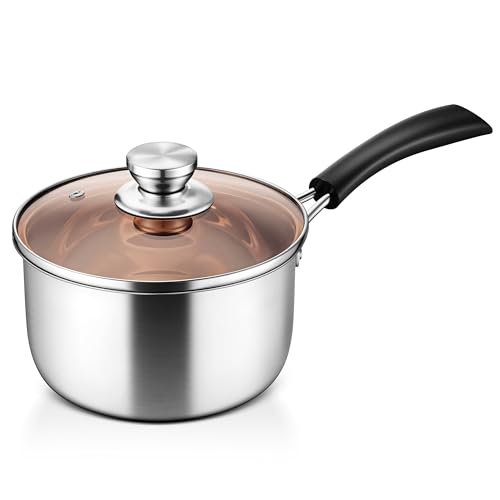 LIANYU 3QT Saucepan with Lid, Stainless Steel Sauce Pan Cooking Pot, 3 Quart Kitchen Cookware with...