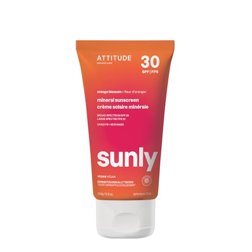 ATTITUDE Mineral Sunscreen with Zinc Oxide, SPF 30, EWG Verified, Broad Spectrum UVA/UVB Protection,...