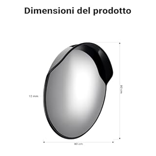Wiltec Specchio stradale convesso 80 cm con bordo di protezione nero, specchio parabolico rotondo con campo visivo di 130°, per manovre all'esterno, materiale di montaggio incluso