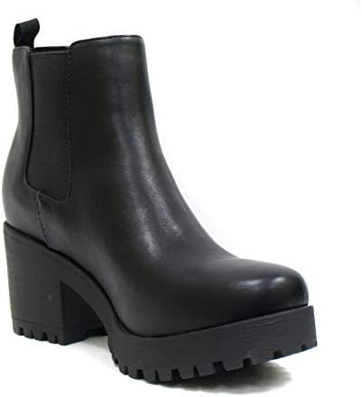 Soda JABER ~ WOMEN LUG SOLE MID HEEL FASHION ANKLE BOOTIE W/DOUBLE ELASTIC GORE (Black, US Footwear Size System, Adult, Women, Numeric, Medium, 9) | Image 3