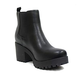Soda Top Shoes Jaber Ankle Boot w/Lug Sole Elastic Gore and Chunky Heel