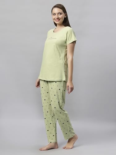 Image of DZZO Women's Cotton Printed Night Suit Set of T-Shirt & Pyjama, Night wear Dress, Relaxed wear for Women /Girls