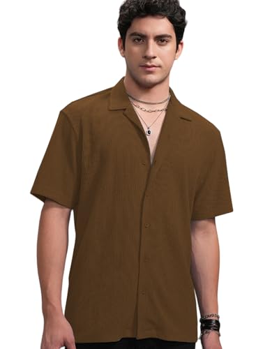 Image of Men's Drop Shoulder Button Collar Tshirt (44, Dark Brown)