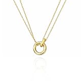 QueenBee Gold and Silver Interlocking Rings Necklace for Women – 14K Gold Plated Layered Chain, Circle Pendant Two-Tone Jewelry Gift for Birthday, Christmas – Hypoallergenic, Mixed Metal (Gold)
