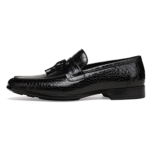 Image of Mens Leather Tassel Loafer, Classic Luxury Smooth Upper Tassel Slip-on Penny Loafer for Mens, Black