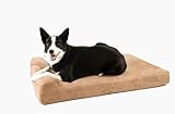 Barker Beds Standard Orthopedic Dog Bed - 4" Pillow Top with Headrest - 40-60 lbs - Memory Foam for Joint Pain & Arthritis - Vet Recommended, Washable - Made in USA - 45"x27"x4" - Khaki