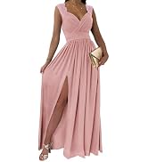 Dokotoo Womens 2024 Formal Dresses Wrap V-Neck Ruched Sexy Bridesmaid Wedding Guest Maxi Dresses