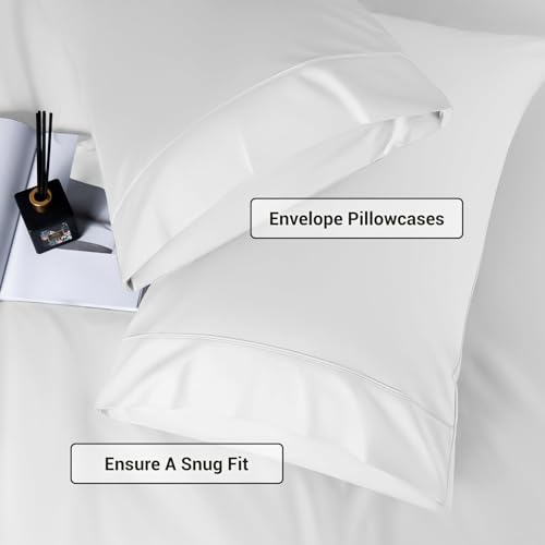 Image of Shilucheng 4 Piece Full Sheet Sets, Cooling Sheets, Blend Rayon Derived from Bamboo, Deep Pocket Up to 16 inch, Breathable & Soft Bed Sheets, Hotel Silky Bedding Set, White