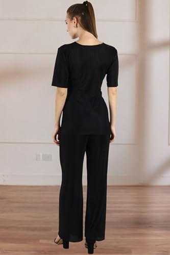 Image of POPWINGS Casual Solid Wrinkle Co-ord Set for Women Stylish Western Co-Ord Set for Women | Co-ord Set for Summer | Top and Palazzo Set for Women