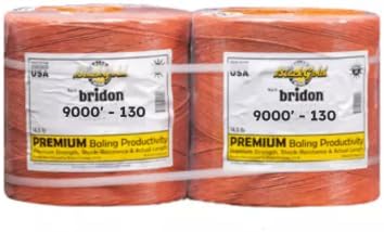 Bridon BlackGold Orange Hay Baling Twine, 130 Pound Knot Strength and 9,000 Foot Length, 2-4,500 Foot Spools, Crop Baling, Christmas Tree wrap