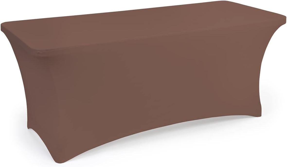 Displays2go 6' Spandex Table Cloth, Stretch Fit Design w/Open Back - Tan (3S6BEDS)
