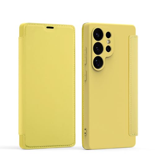 Protège écran Samsung S22 étui à rabat jaune anti-choc avec porte-carte intégré