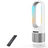 タワーファン 羽根なし扇風機【温冷風・空気浄化・一台３役】空気清浄機 リビング扇風機 縦型 サーキュレーター スリム型 送風8段階＆温風3段階 パワフル送風 100°左右自動首振り 9Hタイマー機能 LEDディスプレイ DCモーター 静音 省エネリモコン付 スリムタワーファン 冷暖タイプ セラミックヒーター 業務&家庭用 PSE認証済 タッチパネルと説明書 (ホワイト)