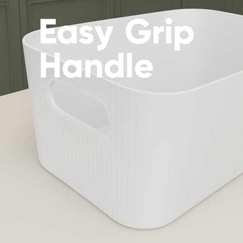 Image of Plastic Storage Box with Lid - Large Stackable Organizer Storage Box for Clothes, Toys, Kitchen - Big Size Plastic Storage Container Basket for Home, Office, Bathroom(Smal,Pack of 8,White)
