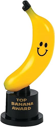 Zugar Land Cute Fun Top Banana Award Trophy (5 3/4") Plastic. Smiling Yellow Banana on Black Stand. (6)