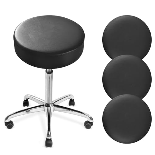 DONGKER Hocker Bezug Rund, 4 Stück PU-Leder Hockerbezug, Durchmesser 30-36cm, Dehnbar Knitterfrei Hocker Rundbezug für den bezug für Barhocker Rund